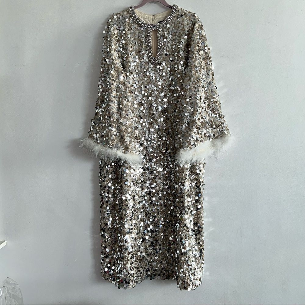 NWT RICHRADIQS Dazzling Sequined Feather Cuff Dress - Picture 10 of 16